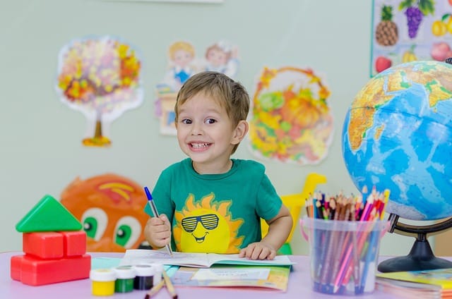 Child happy face school writing toys globe