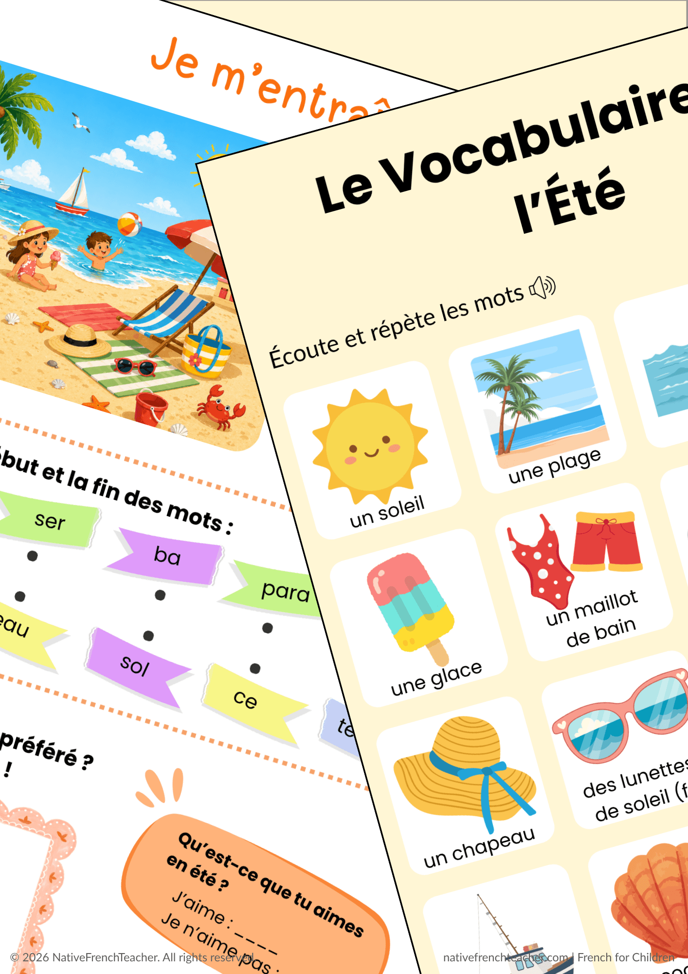 french vocabulary sheet and activities